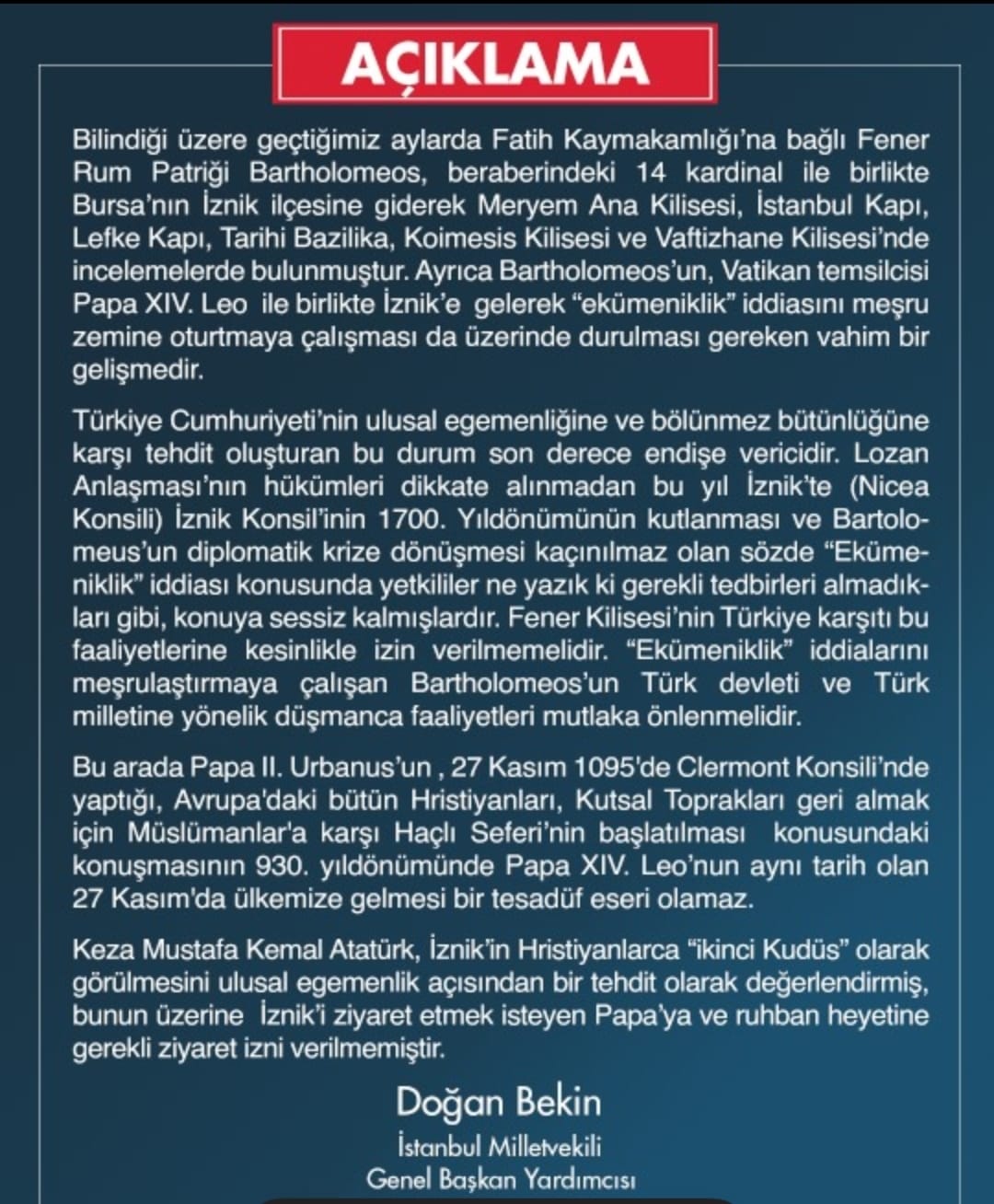 YRP' den Ertuğrul Doğan’a Tebrik