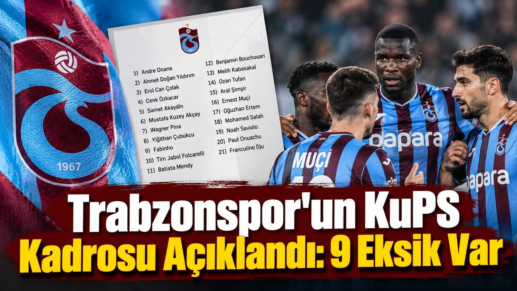 Trabzonspor’un KuPS Kadrosu Açıklandı: 9 Eksik